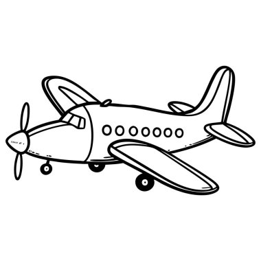 Çocuk boyama sayfası ve eğlenceli aktiviteler için şirin pervane uçak çizgi film tasarımı