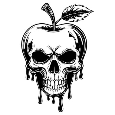 Korkunç cadılar bayramı dövmesi ve karanlık tasarım için damlayan korku efektli gotik elma kafatası.