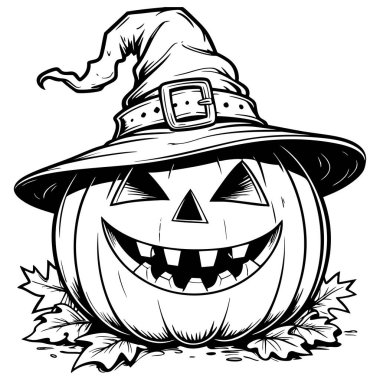 Cadılar Bayramı renklendirme eğlencesi için balkabağı takan balkabağı Jack.