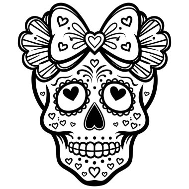 Ölüm Günü için yaylı ve kalpli dekoratif şeker kafatası