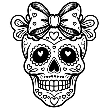 Dia de los Muertos boyası için büyük kurdeleli güzel bir kafatası kızı.