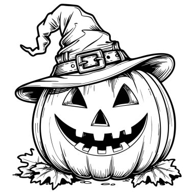 Cadı şapkası takmış gülen balkabağı Jack o fener kabağı