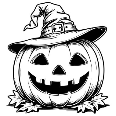 Cadılar bayramı için sivri bir cadı şapkası takan klasik üçgen gözlü mutlu Jack o fener.