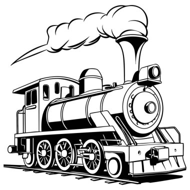 Baca ve duman ile klasik buhar treni çocuklar için mükemmel boyama faaliyetleri ve demiryolu eğlence sayfaları
