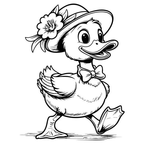 Gülen ördek şapkalı, çiçekli ve papyonlu çocuklar için yürüyen sayfa aktivitesi