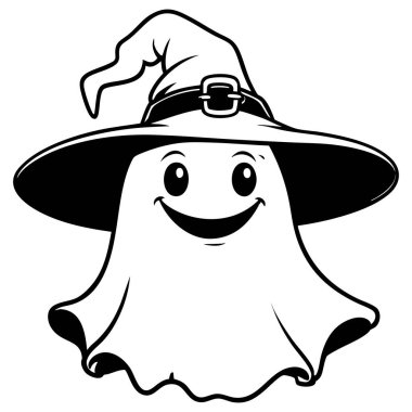 Cadı şapkalı şirin mutlu hayalet Cadılar Bayramı sanatı için mükemmel.