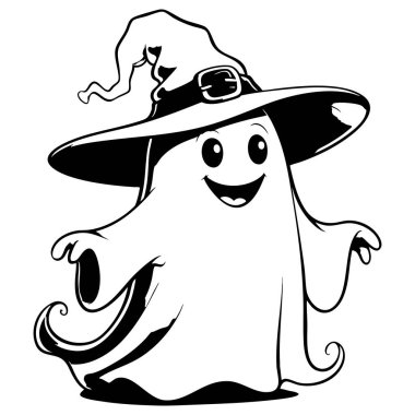 Cadı şapkalı gülümseyen hayalet çocuklar için ürkütücü tasarım Cadılar Bayramı sanatı