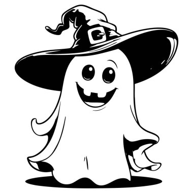 Cadı şapkalı şirin hayalet neşeli ve eğlenceli Cadılar Bayramı çocukları için mükemmel.