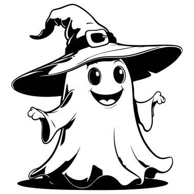 Cadı şapkalı şirin hayalet Cadılar Bayramı sanat ve boyama aktiviteleri için mutlu tasarım.