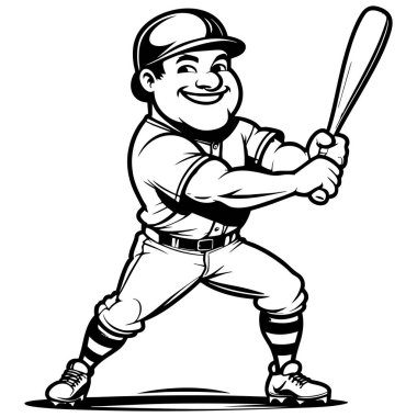 Güçlü beyzbol oyuncusu çizgi film tasarımı spor sanatı ve baskıları için harika olmaya hazır.