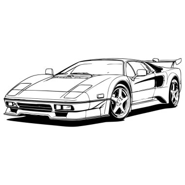 Büyük spoiler ile klasik egzotik bir spor arabanın siyah beyaz çizgili çizimi