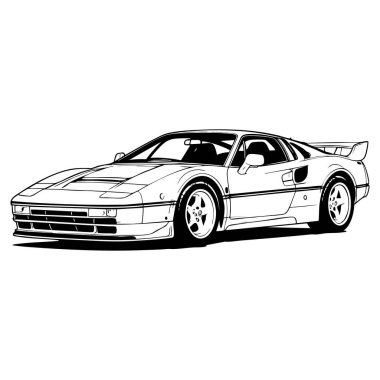 Eski tarz bir spor arabanın siyah beyaz çizgisi. Spoiler ve zarif bir tasarımı var.