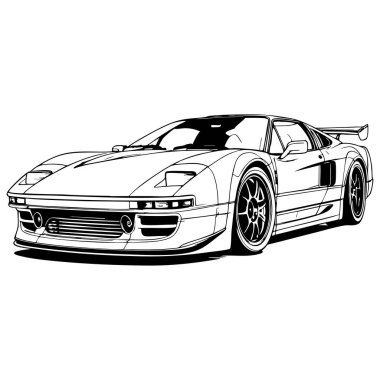 Çocuklar ve yetişkinler için detaylı özet içeren gösterişli spor araba boyama sayfası