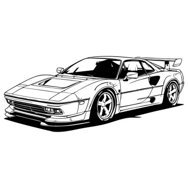 Renklendirme etkinliği için cesur detaylara sahip şık bir yarış arabası çizimi