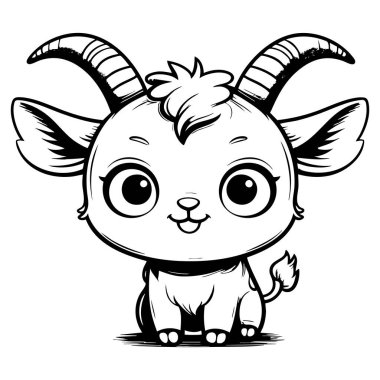 Bukleli boynuzları ve parlak gözleri olan komik bir çizgi film keçisi. Renkli sayfaları boyamak için harika.