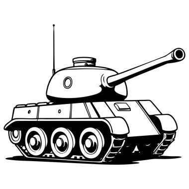 Renklendirme sayfası için ön açı gösterilmiş taretli güçlü ağır savaş tankı.