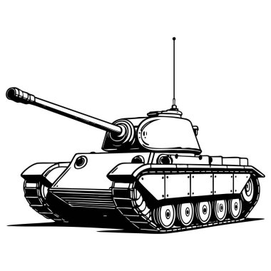 Eğlenceli renklendirme sayfası için güçlü taret ön görünüm çizelgesine sahip savaş tankı