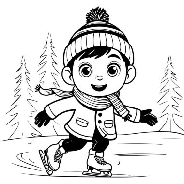 Kışlık giysiler içinde mutlu bir çocuk dışarıda gülümseyerek kayıyor.