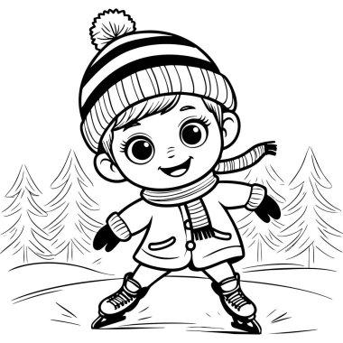 Kış kıyafetleri içinde gülen kız dışarıda neşeyle kayıyor.