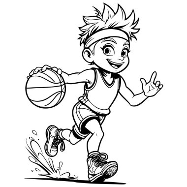 Çizgi filmci çocuk neşeli bir gülümsemeyle koşuyor ve top sürüyor.