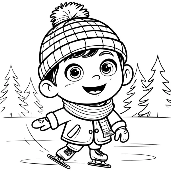 Gülümseyen çocuk dışarıda paltosu ve atkısı olan buz pateni yapıyor.