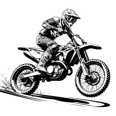 Motokros motorcusu arazi motoruyla hızlı atlama yapıyor.