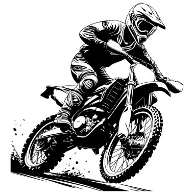 Motokros sürücüsü dinamik aksiyon pozuyla arazi motoruyla hız yapıyor