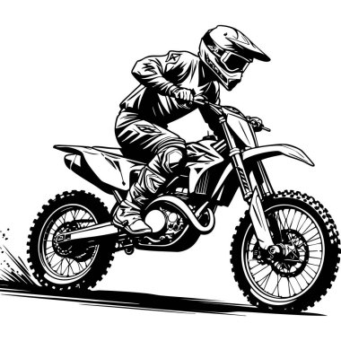 Motokros motorcusu tam koruma teçhizatıyla arazi motoruyla hızla yarışıyor