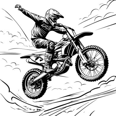 Motokros bisikletiyle havada uçan sürücü serbest stilde son derece tehlikeli bir gösteri sergiliyor.