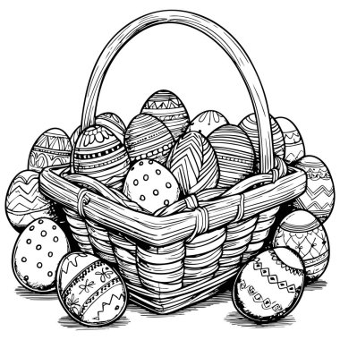 Bayram kutlamaları için yumurta dolu dekoratif Paskalya sepeti.