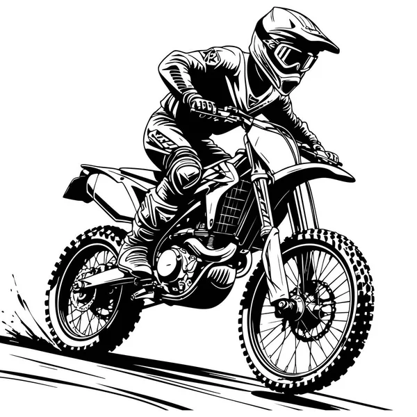 Kasklı ve vitesli ekstrem motokros sürücüsü toprak motosiklet macera sporunda yarışıyor