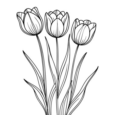 Doğayı ve bitkileri öğrenen çocuklar için basit lale çiçeği boyama sayfası