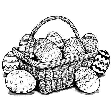 Süslü yumurtalarla dolu eğlenceli Paskalya sepeti çocuklar ve yetişkinler için renk etkinliği için harika.