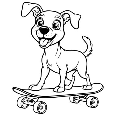 Yazdırılabilir sanat tasarımı için mutlu köpek kaykayı sürme eğlenceli boyama etkinliği