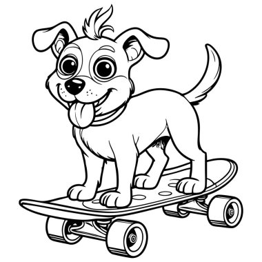 Kaykayın keyfini çıkaran sevimli köpek yavrusu çocuk aktiviteleri için eğlenceli renkli bir sayfa.
