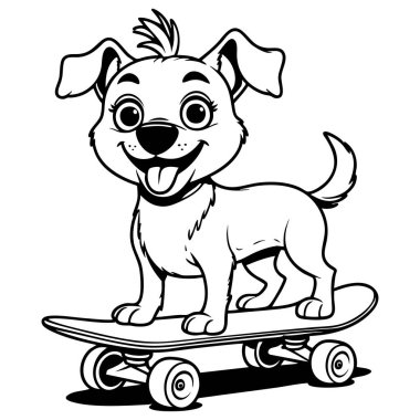 Mutlu bir köpek yavrusunun eğlenceli renkli sayfası kaykaya binmek çocuklar ve hayvan severler için harika.
