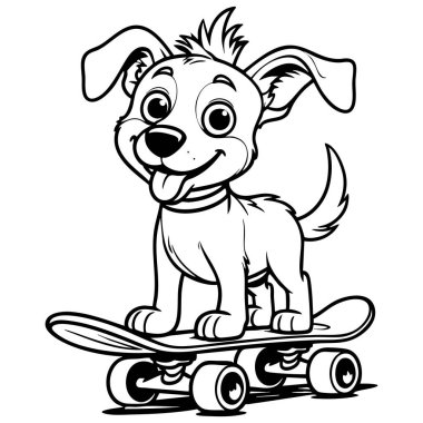 Kaykayın üzerinde duran mutlu köpek yavrusu çocuklar için mükemmel renkli aktivite