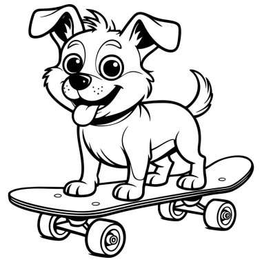 Kaykaya binen şirin bir köpek. Çocukların eğlenmesi ve yaratıcı olması için eğlenceli bir boyama sayfası.