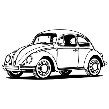 Renklendirme veya tasarım için mükemmel yan görünümde klasik bir böcek arabası tasviri