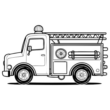Çocuk boyama etkinliği için basit siyah beyaz itfaiye aracı çizimi