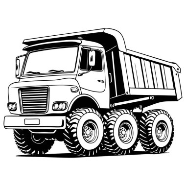 Renklendirme işlemi için siyah beyaz ağır çöp kamyonu çizimi