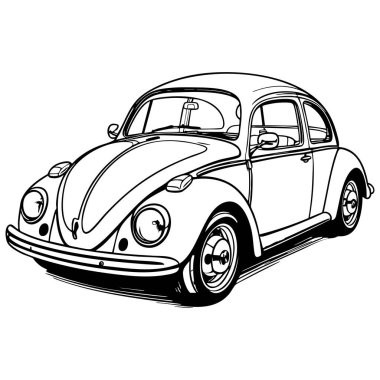 Renk ve tasarım için klasik bir böcek arabasının ana hatlarını çiz