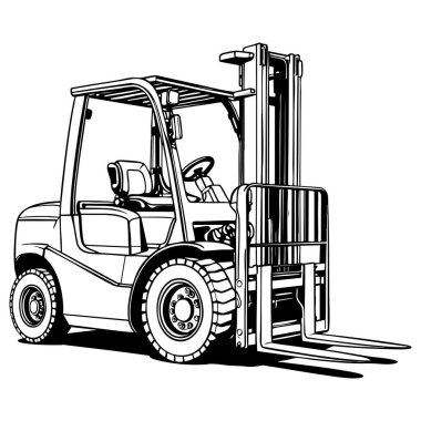 Siyah-beyaz forklift kamyon taslak çizimi Renklendirme sayfası deposu ve lojistik teması