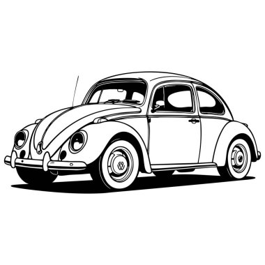 Yuvarlak gövdeli Volkswagen böcek arabası. Eski tarz renklendirme sayfası sanatı.