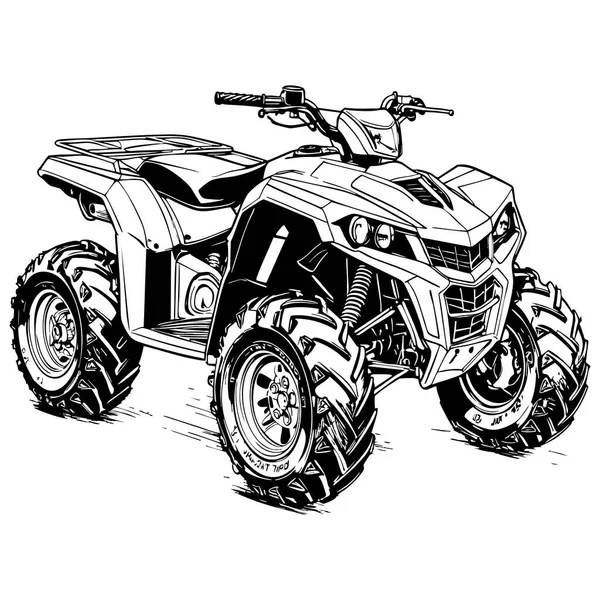 Açık hava ve off-road macera için dört tekerli bir ATV dörtlü bisiklet çizimi