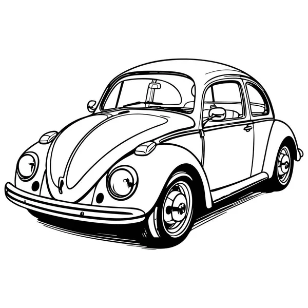 Renk ve tasarım için klasik bir böcek arabasının ana hatlarını çiz