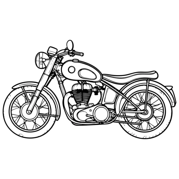 Renklendirme etkinliği için basit bir ana hatlı klasik motosikletin siyah beyaz çizimi