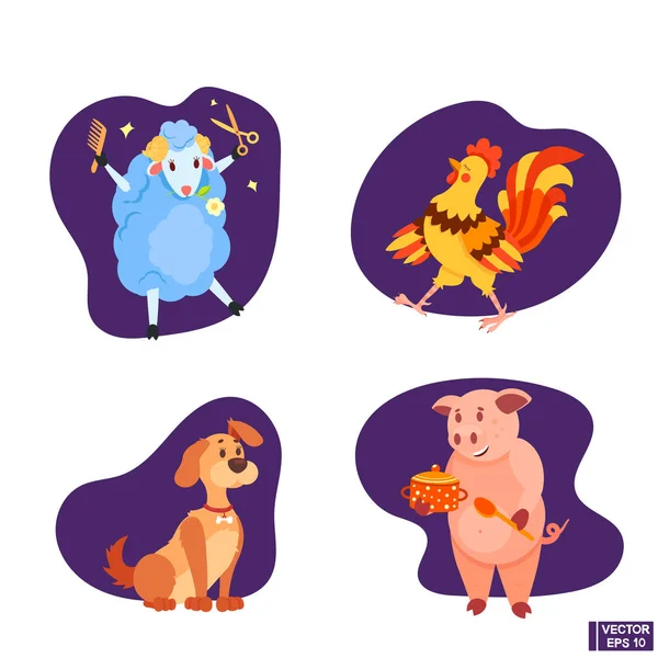 Conjunto de personajes de animales de granja de dibujos animados con estilo plano . — Vector de stock