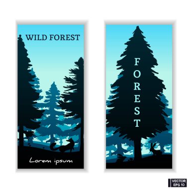 İki mavi afiş vahşi doğa seti.