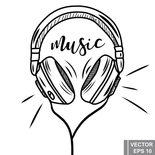 Auriculares. Boceto. Dibujo manual. Música. Un poco. Para su diseño . — Vector de stock